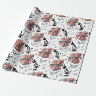Papel De Presente Gato em Estilo de Arte Abstrata de Rabiscos Cheira