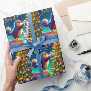 Papel De Presente Gato em Pé no Sofá para Decorar a Árvore de Natal