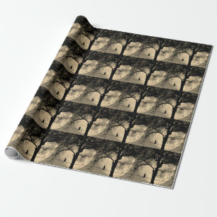 Papel De Presente Gato em um Fio Lua Cheia