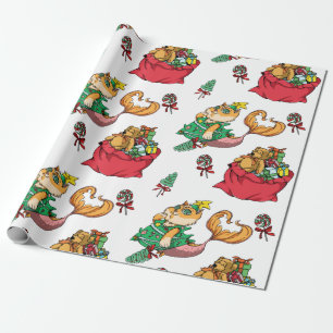 Papel De Presente Gato engraçado da sereia do teste padrão do Nata