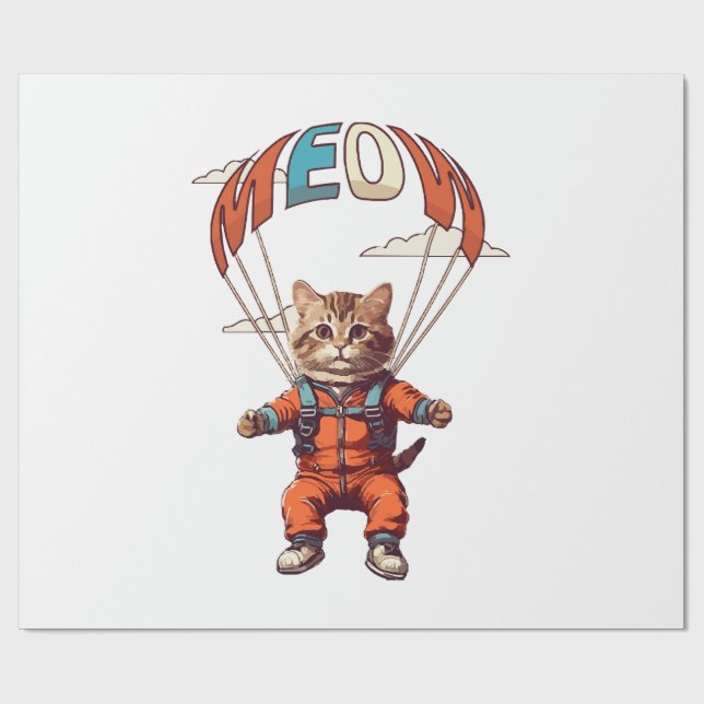 Papel De Presente Gato Engraçado de Skydiving (Aberto)