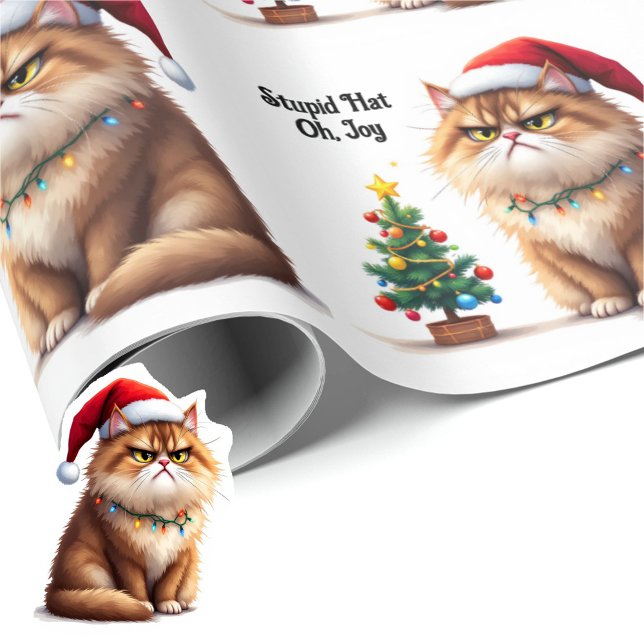 Papel De Presente Gato Engraçado é Natal Novamente Texto Personaliza (Criador carregado)