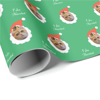 Papel De Presente Gato Engraçado Rosto Feliz Natal Foto Espanhola