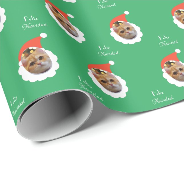 Papel De Presente Gato Engraçado Rosto Feliz Natal Foto Espanhola (Ponta do rolo)
