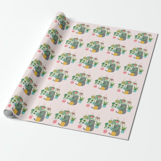 Papel De Presente Gato Entre Plantas Engraçado (Desenrolado)