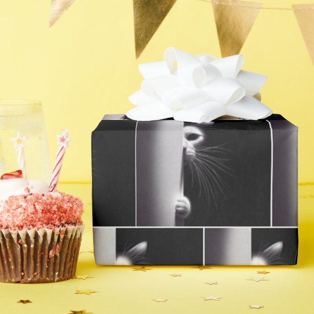 Papel De Presente Gato Escondido Em Sombras (Festa de aniversário)