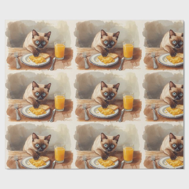Papel De Presente Gato está comendo o café da manhã  (Aberto)