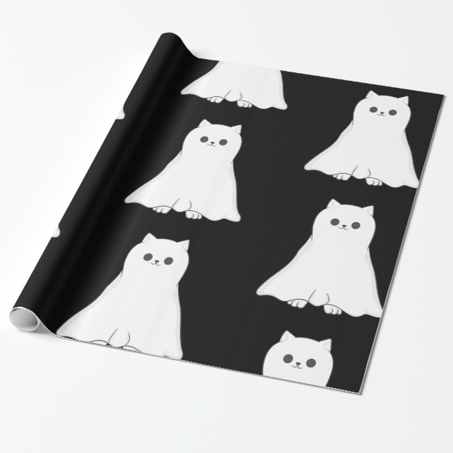 Papel De Presente gato fantasma de halloween assustador (Desenrolado)