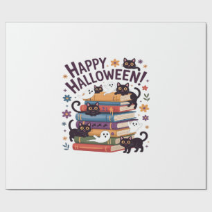 Papel De Presente Gato Fantasma Leitores de Livros Presentes Hallowe