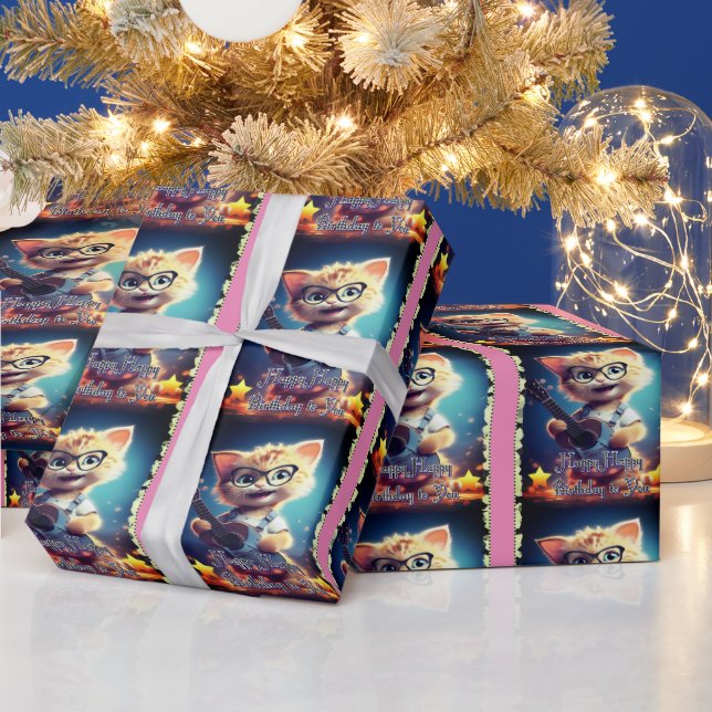 Papel De Presente Gato Feliz de Aniversário Bonito (Feriados)