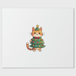 Papel De Presente Gato Gengibre Árvore de Natal Natal Fofo 4