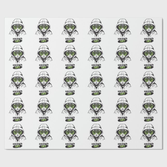 Papel De Presente Gato Hacker Ciber Gamer Programador Tecnologia Div (Aberto)