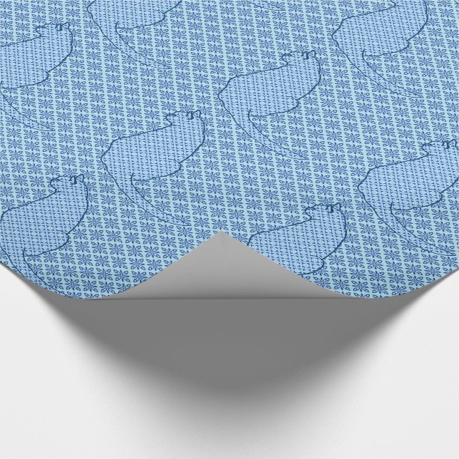 Papel De Presente Gato Japonês - Blue Kimono Impressão (Ponta)