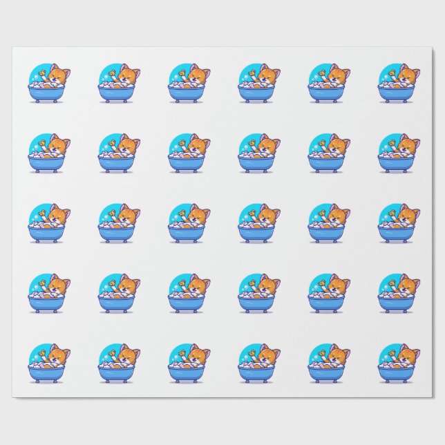 Papel De Presente Gato laranja tomando banho engraçado (Aberto)