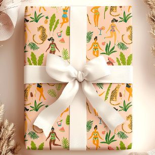 Papel De Presente Gato Leopardo Padrão Tribal Africano Selva Tropica