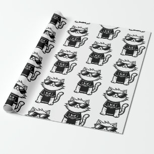 Papel De Presente Gato mais legal do mundo com óculos de sol branco
