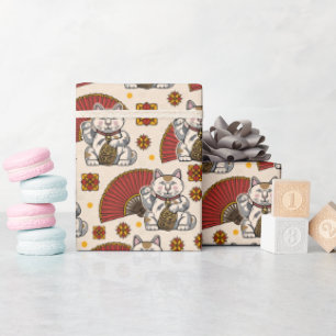 Papel De Presente Gato Maneki Neko Asiático