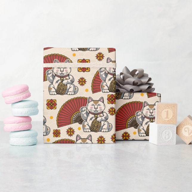 Papel De Presente Gato Maneki Neko Asiático (Chá de bebê)