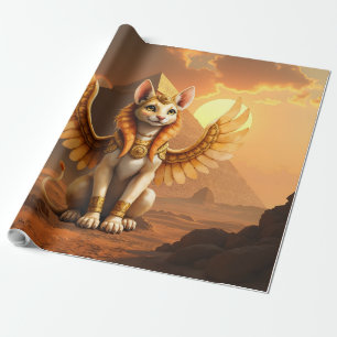 Papel De Presente Gato Místico Asalado Esfinge - Arte Fantástica Egí