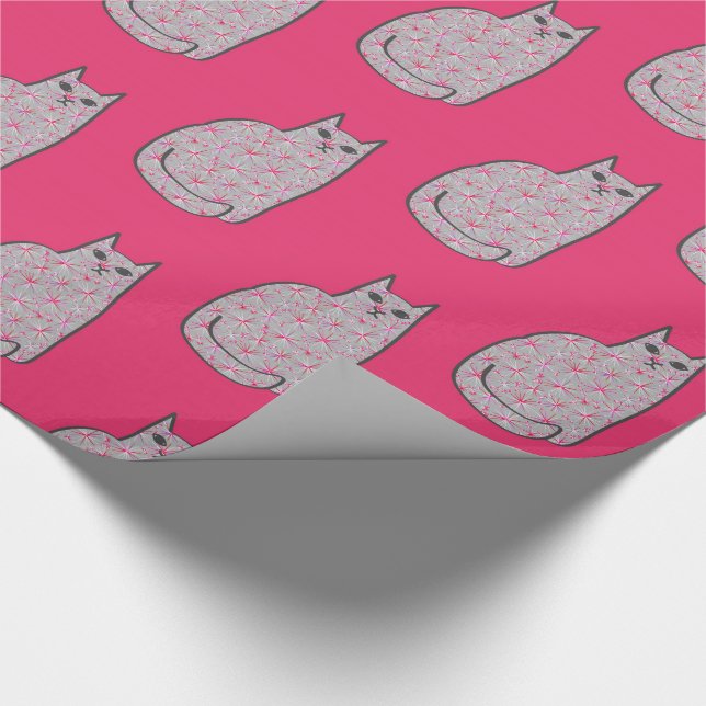 Papel De Presente Gato Moderno do Século médio, Cinzas/Cinzas e Rosa (Ponta)