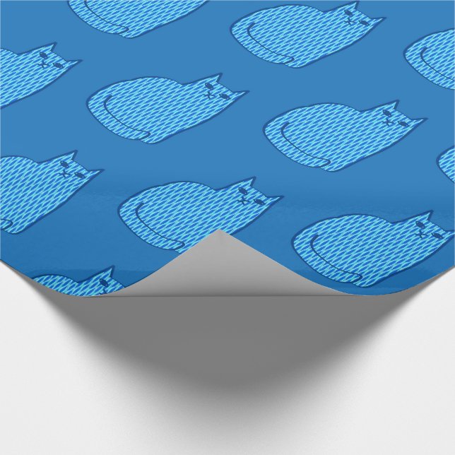 Papel De Presente Gato Moderno do Século médio, Cobalto e Azul Claro (Ponta)