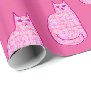 Papel De Presente Gato Moderno do Século médio, Fúchsia e Rosas clar