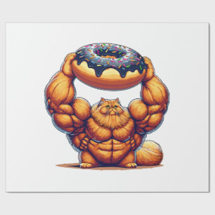 Papel De Presente Gato Musculoso Levantando Donut