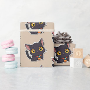 Papel De Presente Gato Negro de Halloween bonito - Presente para cri
