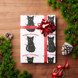 Papel De Presente Gato negro   Meowy Christmas   Luzes cintilantes