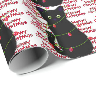 Papel De Presente Gato negro   Meowy Christmas   Luzes cintilantes