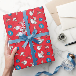 Papel De Presente Gato no Chapéu O Peixe Padrão Vermelho