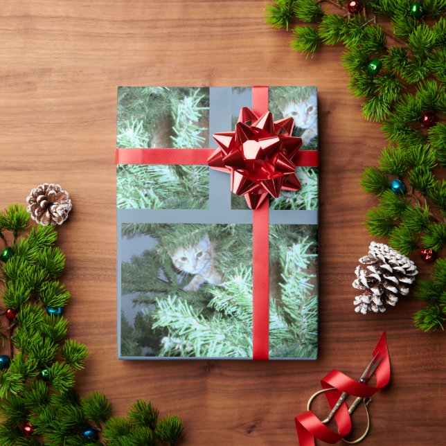 Papel De Presente Gato No Papel De Embalagem De Árvore (Presente de Natal)