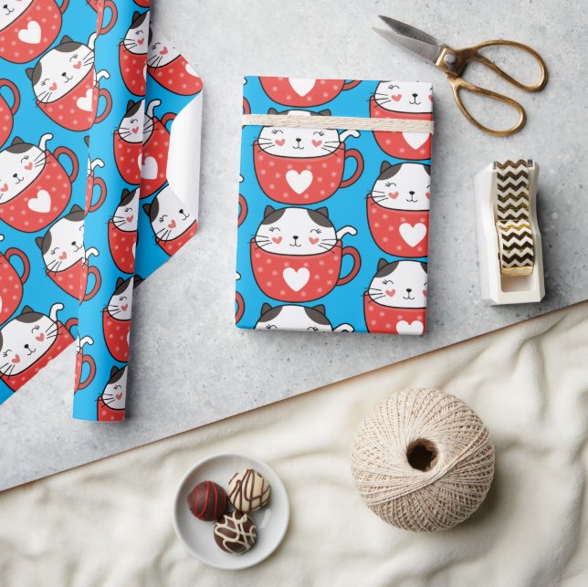 Papel De Presente gato numa equipe vermelha (Artesanato)