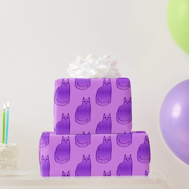Papel De Presente Gato, Orquídea e Roxo modernos do século médio (Presentes para festas)
