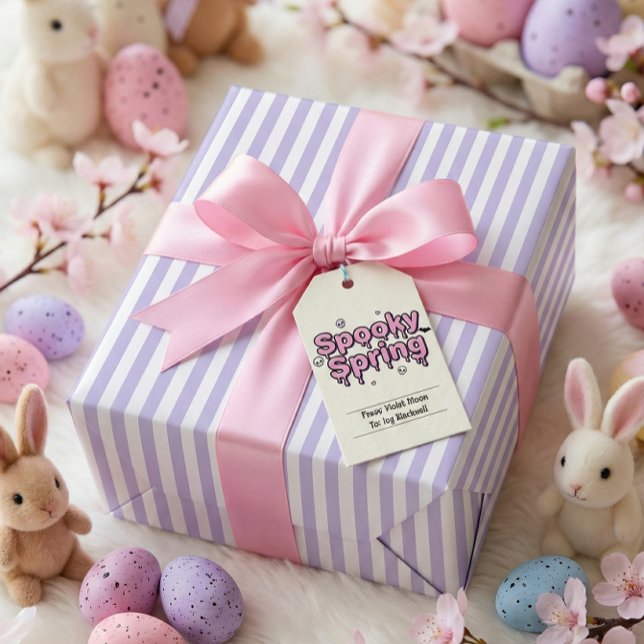 Papel De Presente Gato Pastel Páscoa Lavanda Listrada Alternativa (Pastel Goth Easter Lavender Striped Alternative Wrapping Paper)