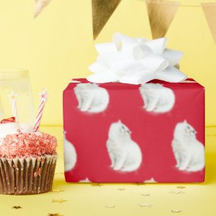Papel De Presente Gato Persa Em Vermelho