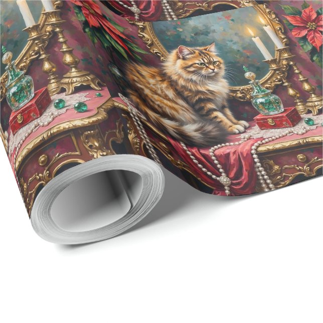 Papel De Presente Gato Persa Natal Veludo Vanity Férias (Ponta do rolo)
