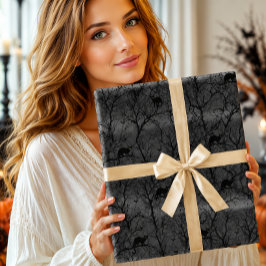 Papel De Presente Gato Preto Assombrado Floresta Assustadora Hallowe
