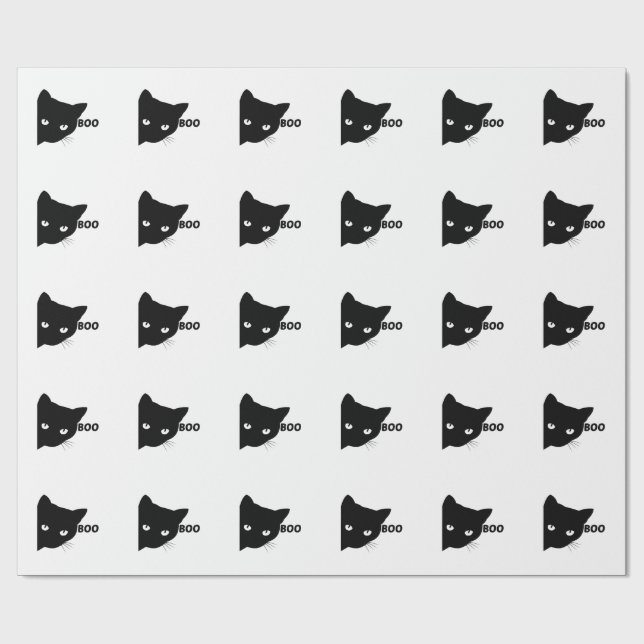 Papel De Presente Gato preto boo presente de Halloween gatos (Aberto)