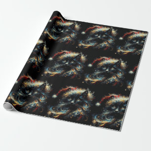 Papel De Presente Gato Preto Caprichoso Chapéu de Natal Decoupage