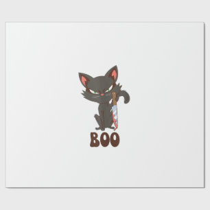 Papel De Presente Gato Preto de Halloween Feline Assustador com Cami
