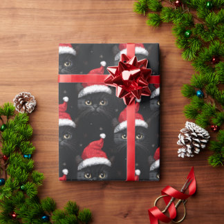 Papel De Presente Gato Preto de Natal Papai Noel Engraçado