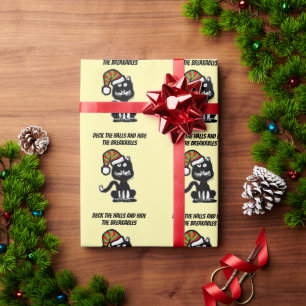 Papel De Presente Gato Preto Divertido Humor de Feriado Gato Festivo