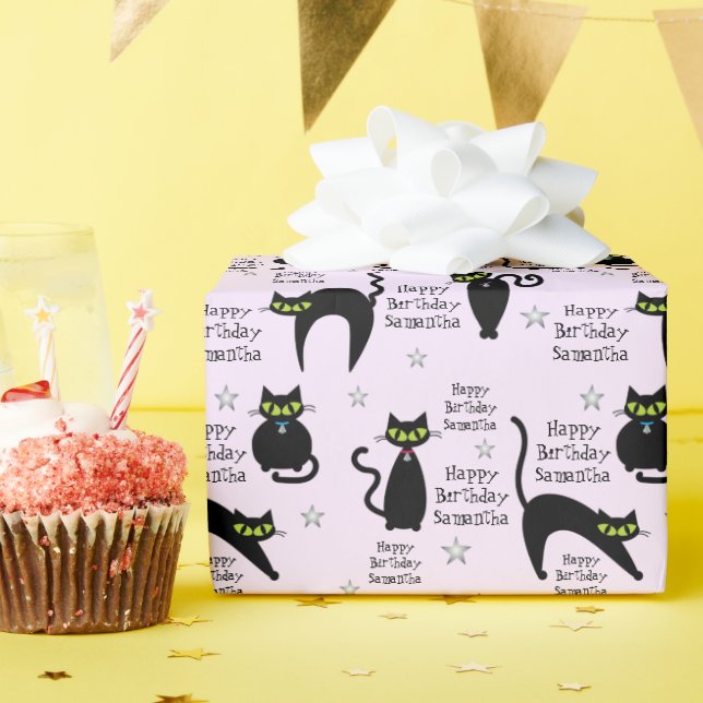 Papel De Presente Gato Preto do Mod Personalizado (Festa de aniversário)
