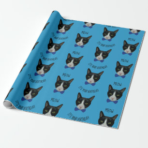 Papel De Presente Gato preto e branco do smoking - é seu aniversár