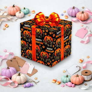 Papel De Presente Gato Preto Fofo Abóbora Halloween
