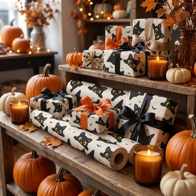 Papel De Presente Gato Preto Fofo de Halloween (Criador carregado)