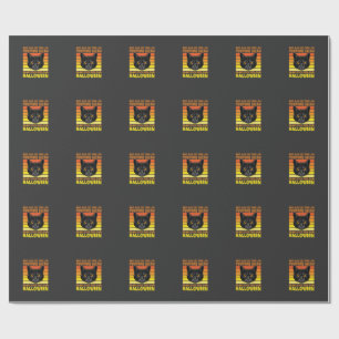 Papel De Presente Gato Preto Gráfico de Abóbora Vintage de Halloween