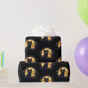 Papel De Presente Gato Preto Lua Cheia Celestial Preto Halloween