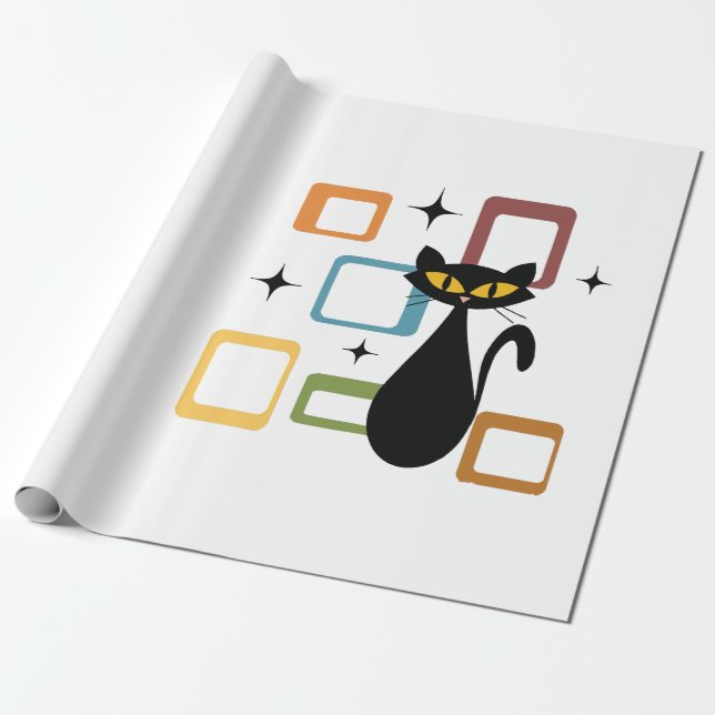 Papel De Presente gato preto meio século (Desenrolado)